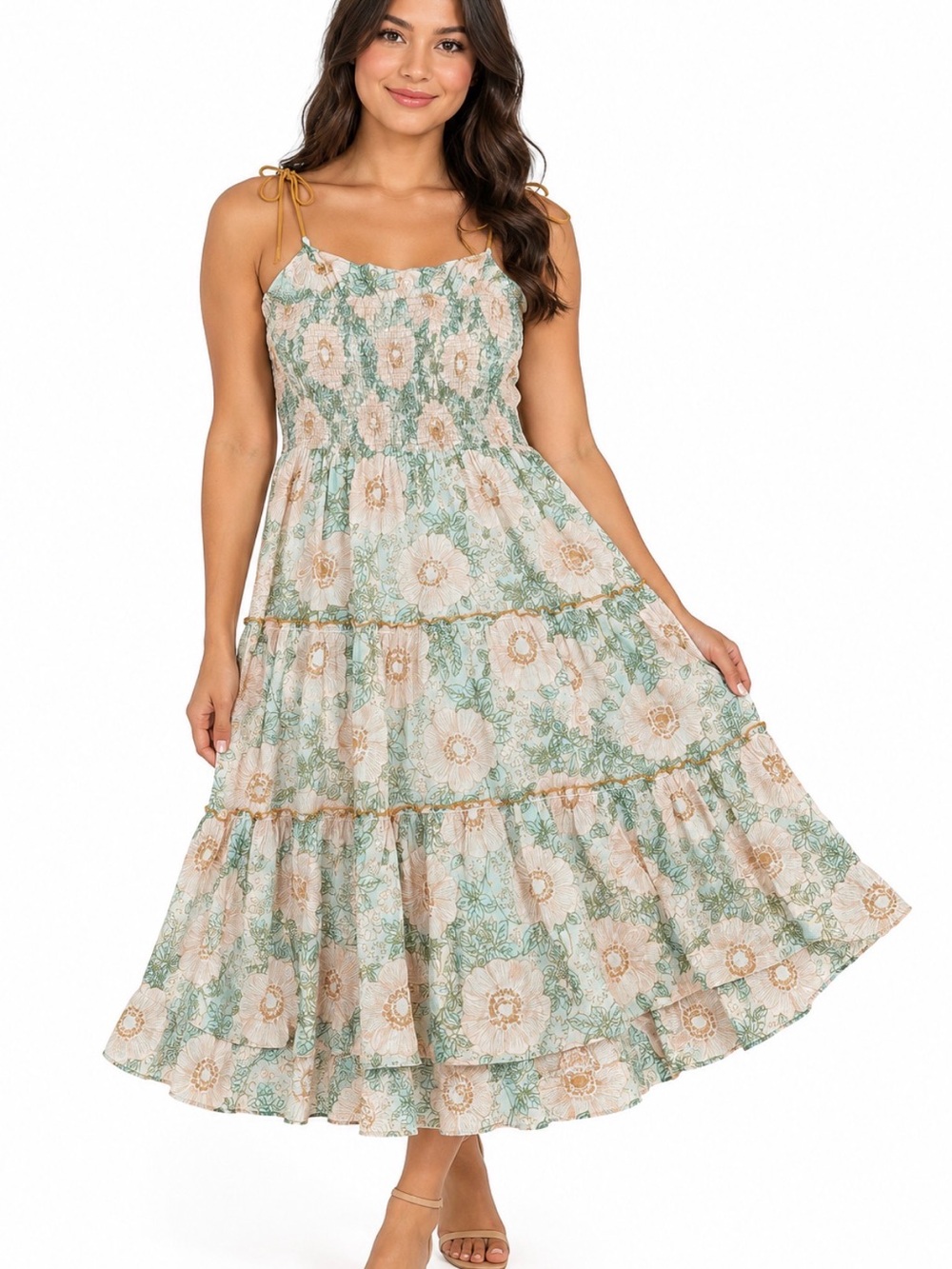 Free People  Adriel Tie Strap
Tiered Maxi Dress – – Size XL